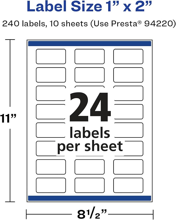 Avery Glossy White Rectangle Labels, Sure Feed Technology, 1" x 2", 240 Glossy White Labels, Print-to-The-Edge, Permanent Adhesive, Laser/Inkjet Printable