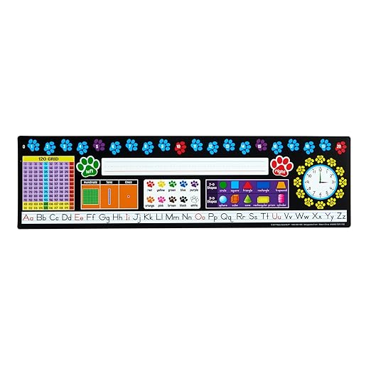 Really Good Stuff 24PK Paw Prints Self-Adhesive Deluxe Plastic Desktop Reference Nameplate with Letters, Numbers, Colors, 2-D and 3-D Shapes, 120 Grid, Left and Right, Base 10 and Time