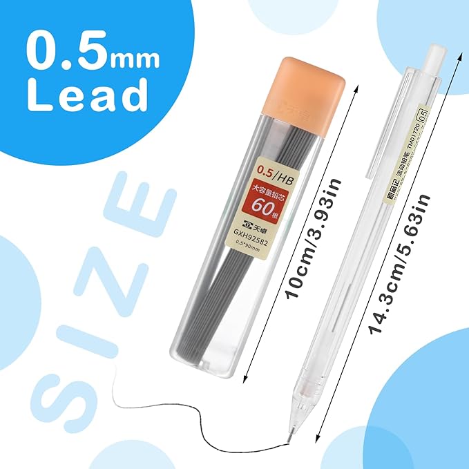 TIESOME 6PCS Novelty Mechanical Pencil Set, 0.5mm Transparent Pen Shell Pencils with 60pcs Lead Refill, Suitable for Drafting, Sketching, Art Class, Writing, and More
