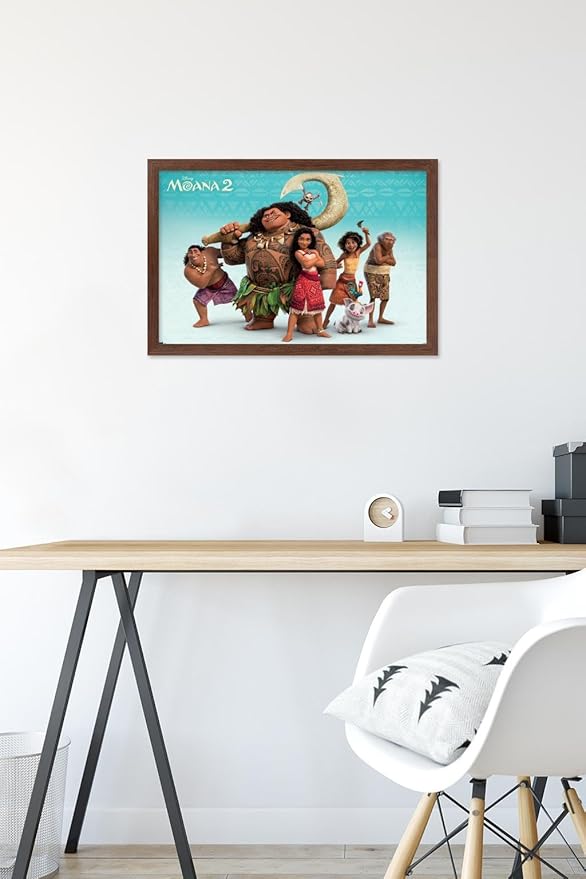 Disney Moana 2 - Group Wall Poster, 22.4L" x 14.7W", Mahogany Framed Version