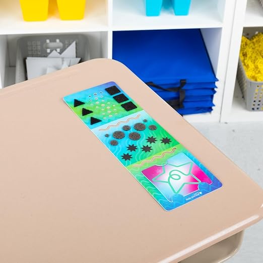 Really Good Stuff 12PK Sensory Deluxe Plastic Desktop Reference Nameplate with 19 Textured Shapes, Cut-Out Squiggles, and a Removable Sensory Design to take on The go