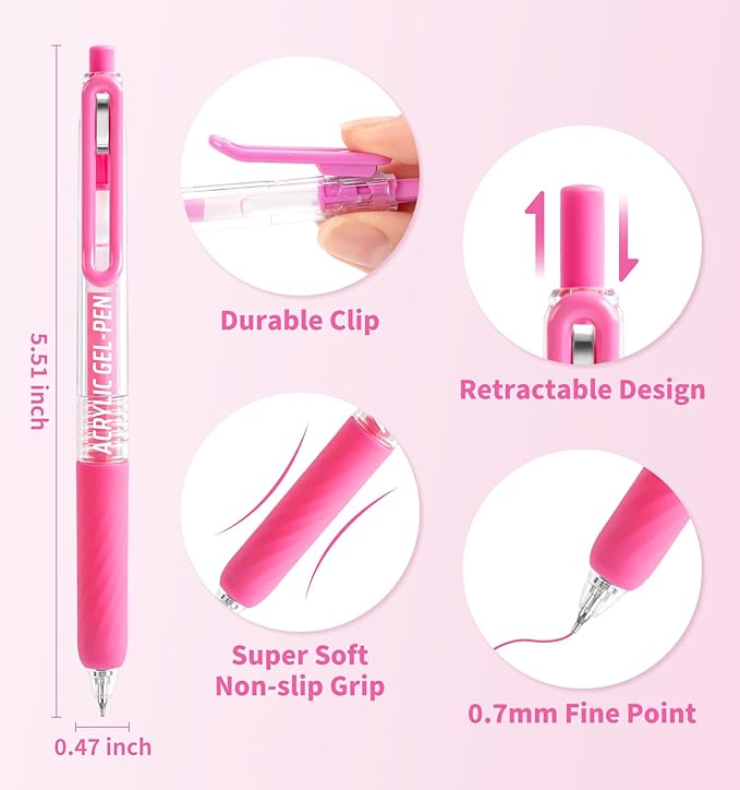 Gel Pens For Coloring, 12 Colors Retractable Colored Pens for Black Paper & White Paper, 0.7mm Fine Point Colorful Pens for Coloring, Writing, Drawing, Journaling, Note Taking, Office, Home