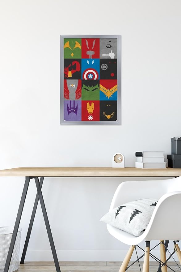 Trends International Marvel Comics - Avengers - Minimalist Grid Wall Poster, 14.725" x 22.375", Silver Framed Version