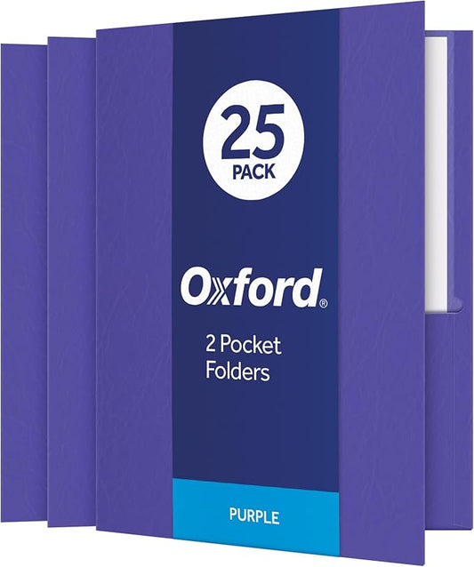Oxford Two Pocket Folders, Textured Paper, Purple, For School, Home, and Office, Letter Size, 25 Per Box (57514EE)