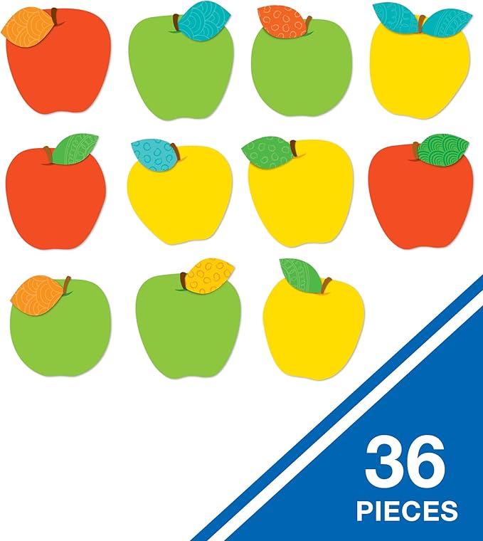 Carson Dellosa 36-Piece Red, Yellow, and Green Apples, Colorful Cardstock Fruit Cutouts for Name Tags, Bulletin Board, Back to School Decorations, and Classroom Decor