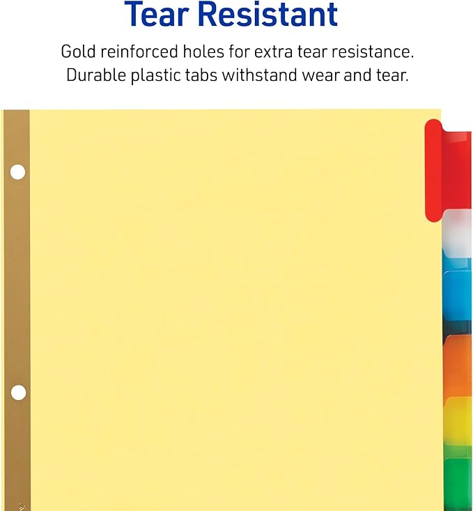 Avery Insertable Dividers for 3 Ring Binders,8 Tabs per Set,Multicolor Big Tabs,Buff Paper with Gold-Reinforced Holes,Great for Organizing Reports,Projects,and More (11111),(Pack of 2)