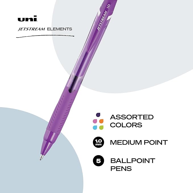 uni-ball Jetstream Elements Ballpoint Pens Medium Point,1.0mm, Assorted, 5 Pack