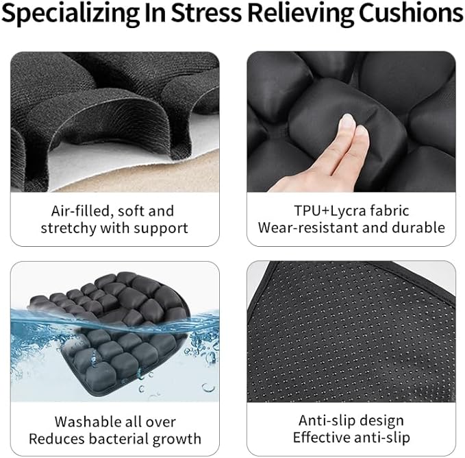 1Pcs 3D Air Inflatable Pressure Relief Cushion,Airplane seat Cushion for Long Flights,Press Type air Inflatable Wheelchair seat Cushion for Car,Office,Stadium,Ergonomic Comfort Support,Seat Cushio