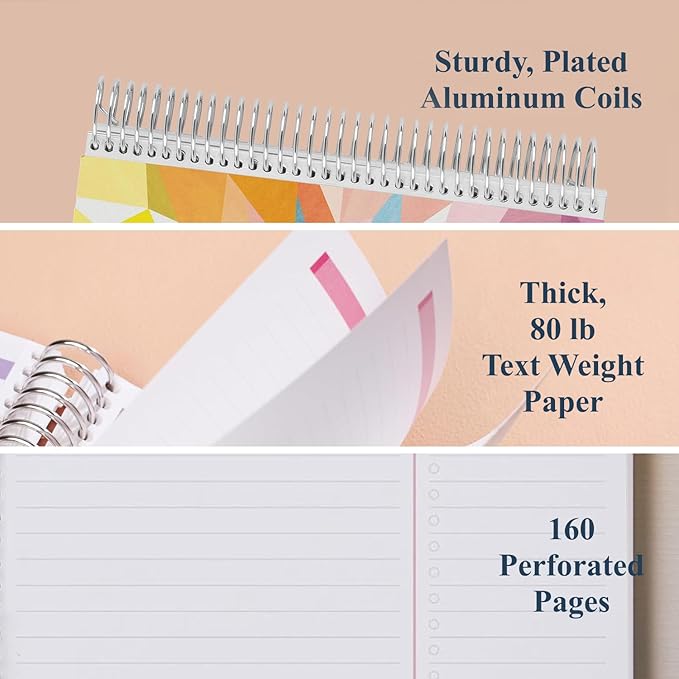 Erin Condren 8.5" X 11" Spiral Bound Productivity Notebook, Kaleidoscope Colorful, Functional 160 Lined Page and 80Lb Thick Paper Spiral Notebook, Stickers Included