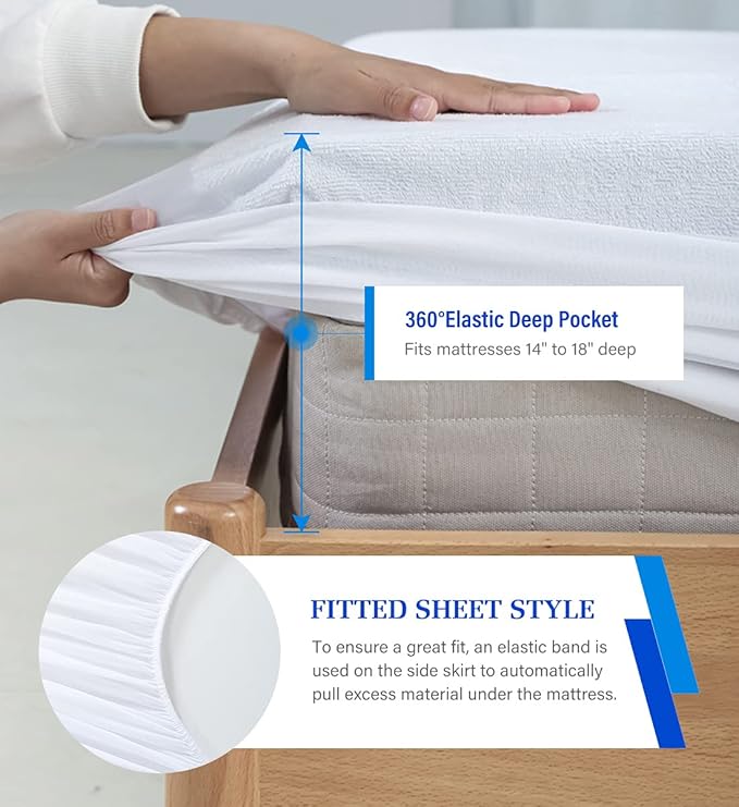 Twin Mattress Protector Waterproof Mattress Topper Cover Super Noiseless Soft & Breathable for Kids Bed Cover,Terry Twin Mattress Pad for Kids Pets Adults Fitted Bed Sheets Twin 39"x75"