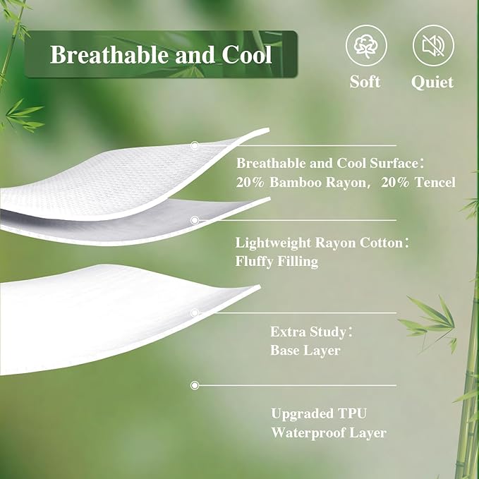 Full Size Mattress Protector, Waterproof Mattress Pad Washable Rayon Mattress Cover Breathable Noiseless Bed Protector 3D Patterns 5" - 21'' Elastic Fitted Deep Pocket(White)