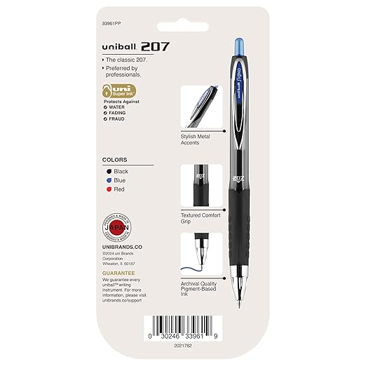 uni-ball 207 Retractable Gel Pens, Medium Point (0.7mm), Assorted Colors, 4 Count