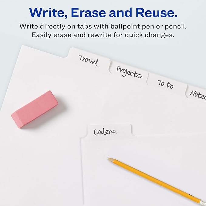 Avery Big Tab Write & Erase Dividers for 3 Ring Binders, 5-Tab Set, 1 Binder Divider Set (23075)