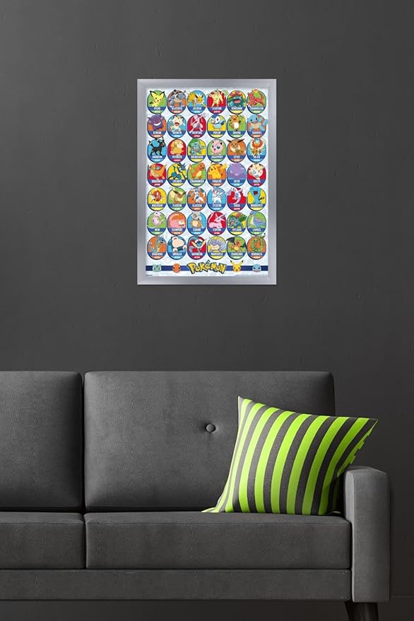 Pokémon: All-Time Favorites - Grid Wall Poster, 22.4L" x 14.7W", Silver Framed Version
