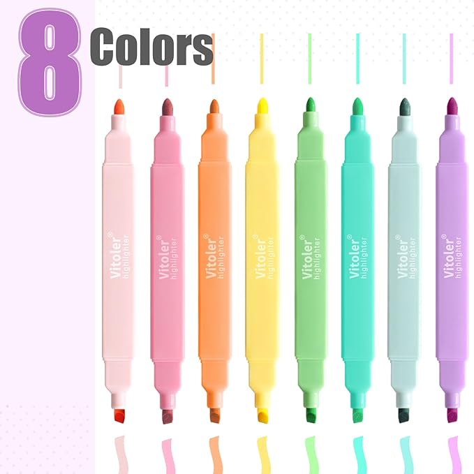 Vitoler Bible Highlighters,Assorted Colors Highlighters Dual Tip,Highlighter Set for Journaling Supplies