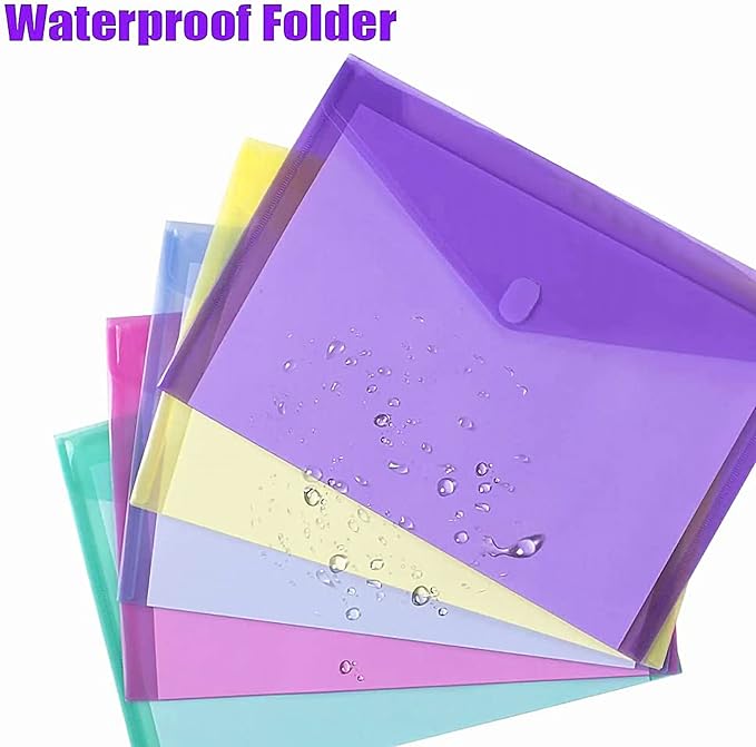 Sooez 12 Pack Plastic Envelopes File Folders, Plastic Folders with Pockets, Colored Folder for Documents Organizer Letter/A4 Size, Clear Filing Folders for Office School Paper Storage, 6 Colors