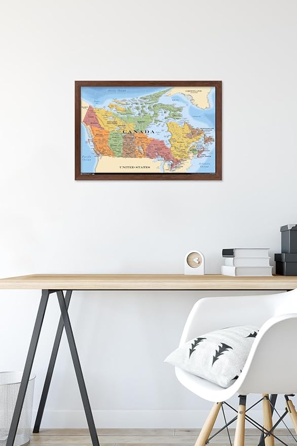 Map - Canada Wall Poster, 22.4L" x 14.7W", Mahogany Framed Version