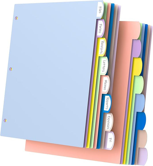 HABGP 16Pcs/2 Set 3 Ring Binder Dividers with Tabs, 8 Color Tab Divders for 3 Ring Binder, Plastic Pastel Page Folder Dividers Sheet Protectors, Three Ring Binder Index Dividers for Notebook