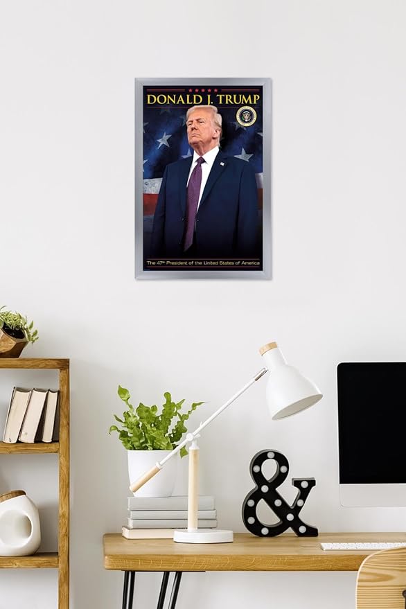 President Donald Trump - 47th President Wall Poster, 22.4L" x 14.7W", Silver Framed Version