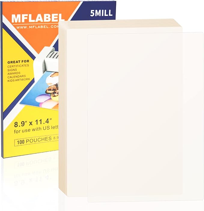 MFLABEL Thermal Laminating Pouches, 8.9 x 11.4-Inches Clear Thermal Laminating Plastic Paper Laminator Sheets for Photos Files Drawings for Use with Thermal Laminators 3 mil 400-Pack