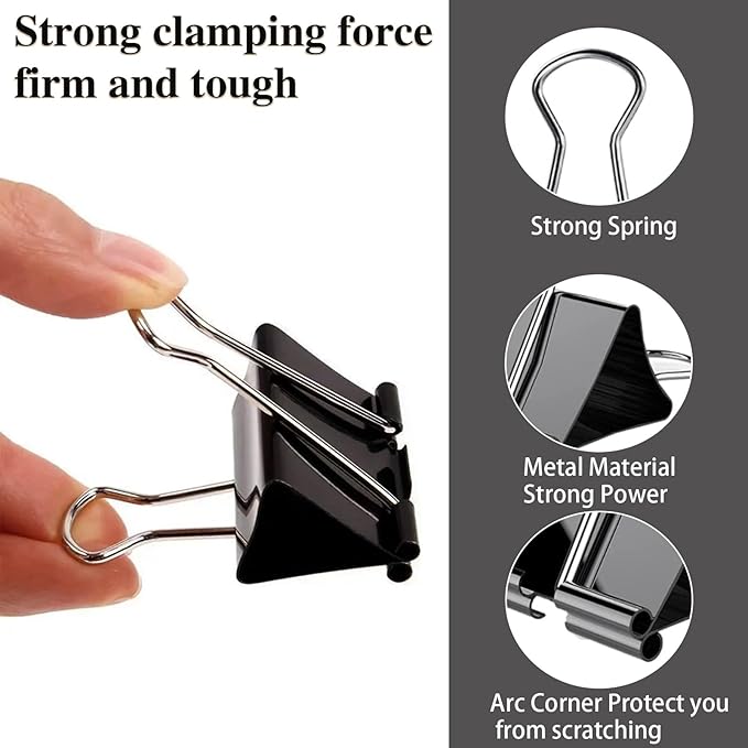 300 Pack Binder Clips Paper Clamps Assorted Sizes (Black), Jumbo, Large, Medium, Small, Mini and Micro, 6 Sizes for Office, School and Home