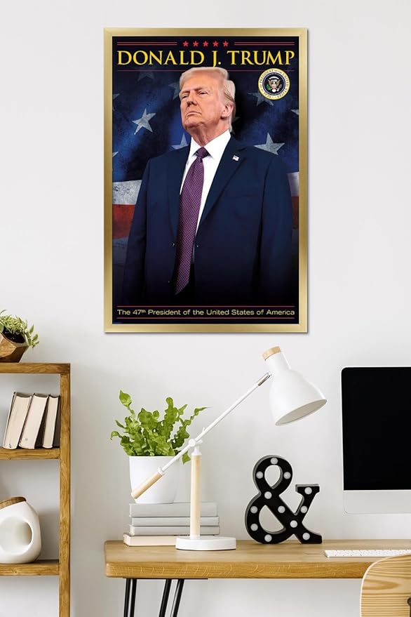 President Donald Trump - 47th President Wall Poster, 34L" x 22.4W", Gold Framed Version