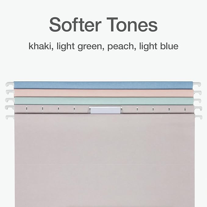 Pendaflex Hanging File Folders, 25 Pack, Letter Size (8.5" x 11"), Assorted Colors: Khaki, Peach, Light Blue, Light Green, 5 Tab Positions, Includes Tabs and Inserts, Durable Hanging Files