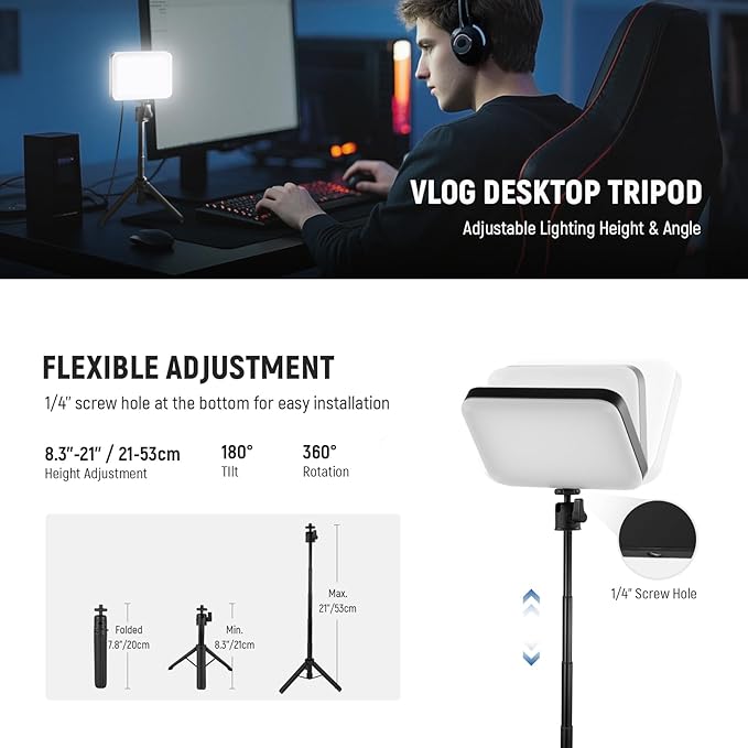 NEEWER Basics 3 Pack LED Video Panel Light, Video Conference Lighting Kit with Desktop Tripod Stands/Filters for Webcam Desk Computer Zoom Makeup Recording Selfie Streaming, Bi Color Dimmable, BP66