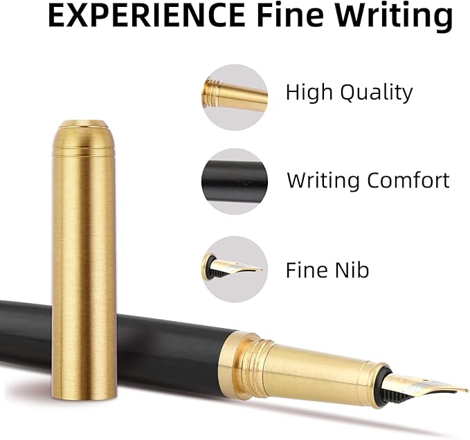 cobee® Wooden Fountain Pens, Handcrafted Wood Fountain Pen Vintage Luxury Pen 0.5mm Fine Point Pen Business Pen Smooth Writing for Journaling Calligraphy Gift Supplies(Black)