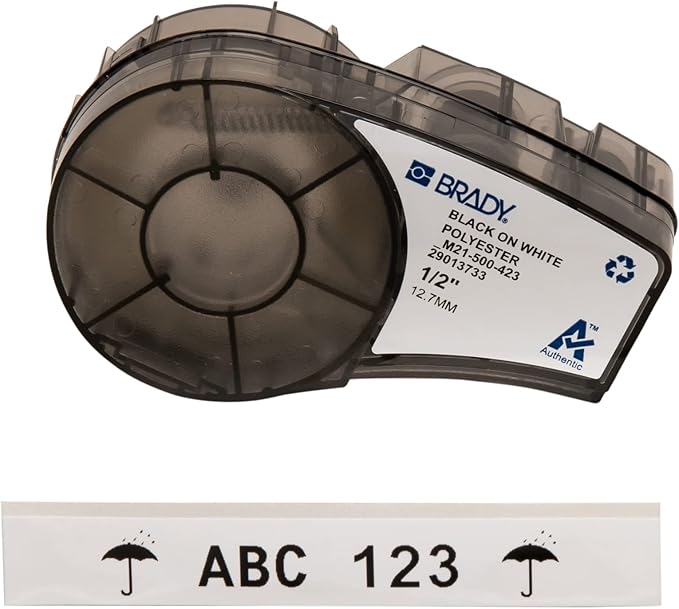 Brady Authentic (M21-500-423) Harsh Environment Polyester Label for Barcode, Solar Panel, and Printed Circuit Board Labeling, BlackonWhite-For M210, M210-LAB, M211, BMP21-PLUS and BMP21-LAB, .5"W 21'L