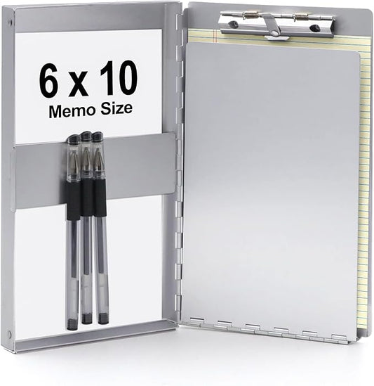 Small Aluminum Clipboard with Storage(Memo Size), Recycled Metal Snapak Form Holder Binder with Insided SerratedClip Posse Box, Perfect for Truck Driver, Fits Paper Size up to 5.5 x 9.5 inch