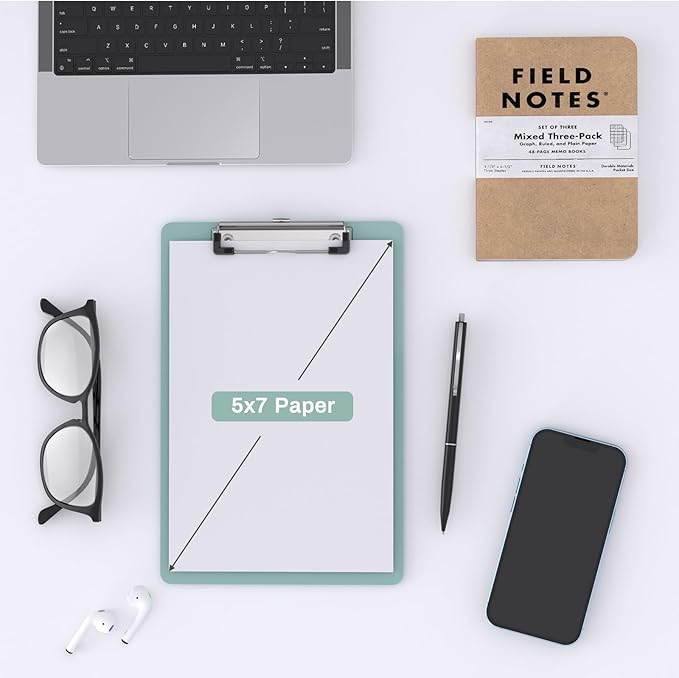 2 Pack Small Clipboards, A5 Plastic Mini Deep Green Clip Board for Classroom, Students, Kid, Size 6" x 9" with Low Profile Clip, Office & School Supply