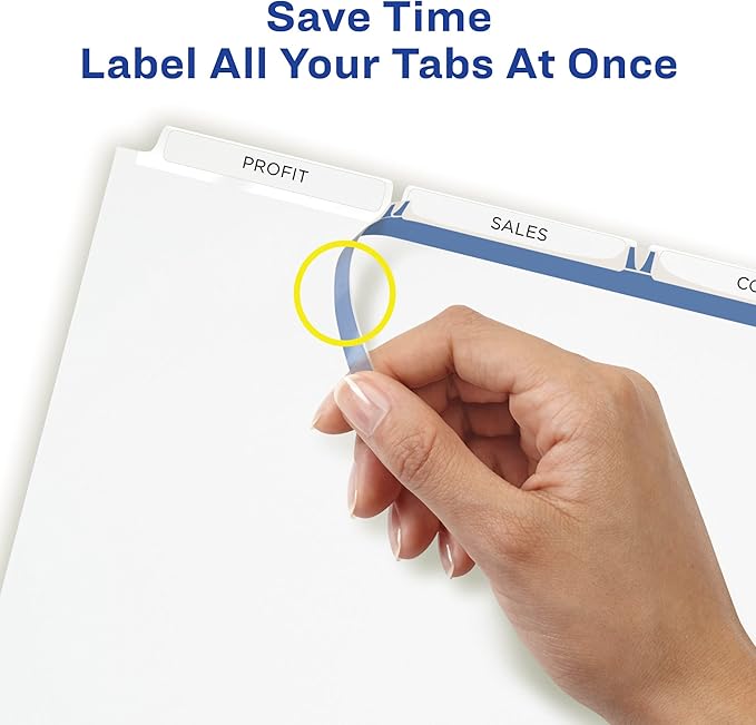 Avery 3-Tab Dividers for 3 Ring Binder, Easy Print & Apply Clear Label Strip, Index Maker Customizable White Tabs, 25 Sets (11445)
