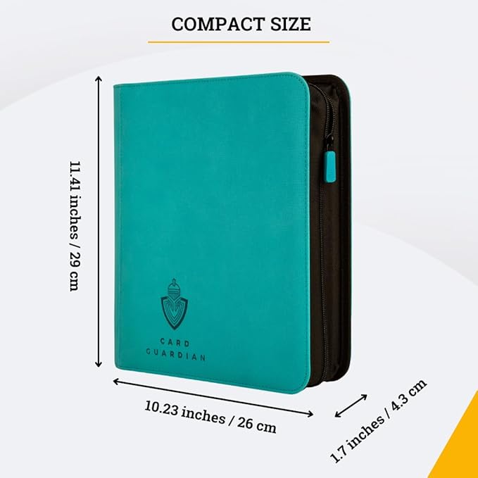 Card Guardian - Toploader 4 Pocket Premium Binder with Zipper for 160 Cards - Side Loaded Pockets - Compatible with Sports and Trading Cards TCG (Teal)