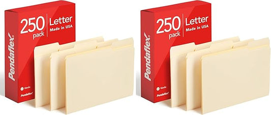 Pendaflex File Folders,Letter Size,1/3 Cut,Manila,250 per Box (752250),(Pack of 2)