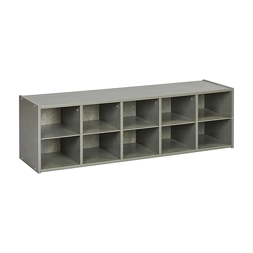 ECR4Kids Streamline 10 Cubby Tray Storage Cabinet, 2x5, Classroom Furniture, Grey Wash