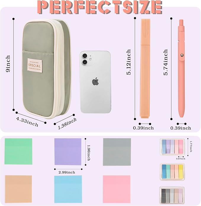 27 Pcs Aesthetic School Supplies Include 12 Pcs Aesthetic Highlighters Bible 1 Ppcs Big apacity Pen Case Bag 5 Pcs Retractable Quick Dry Gel Ink Pens 9 Pads Clear Sticky Tabs for School Office Home