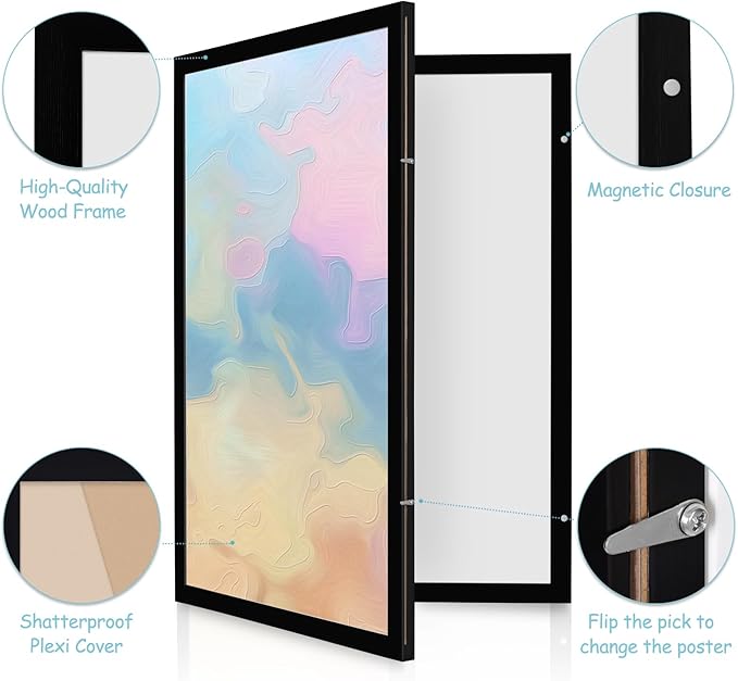 Black Hidden Board, Enclosed Whiteboard with Wooden Frame, 20x30in Poster Frame and Functional Whiteboard for Office, Home(Poster Not Included)