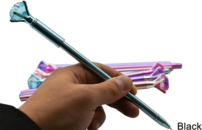 Maydahui 12 PCS Big Diamond Gel Pen Crystal Bling Pens Black Ink for Girls School Office Supplies