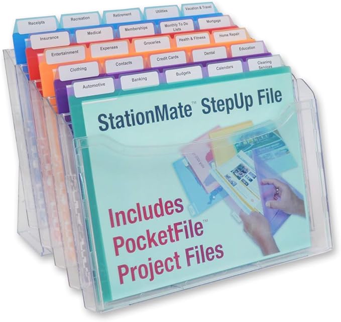 Ultimate Office StationMate Desktop Organizer (Includes 25, 5th-Cut PocketFiles). Complete Project Manager and File Sorter for The Office or Home with an Incline Design Puts All Files in Clear View