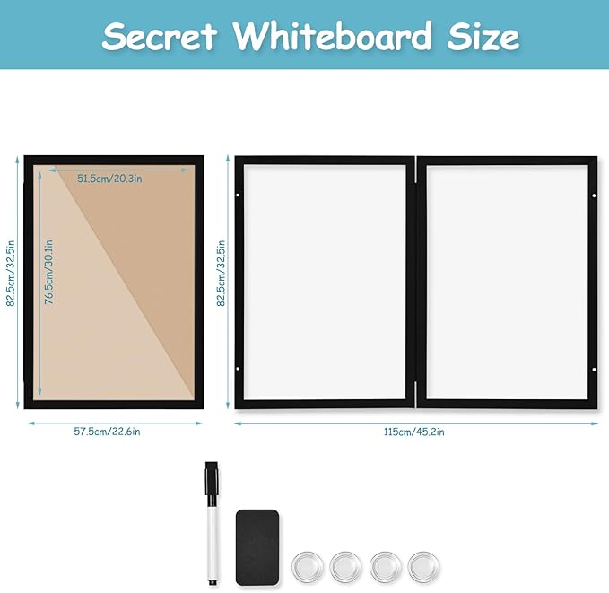 Black Hidden Board, Enclosed Whiteboard with Wooden Frame, 20x30in Poster Frame and Functional Whiteboard for Office, Home(Poster Not Included)