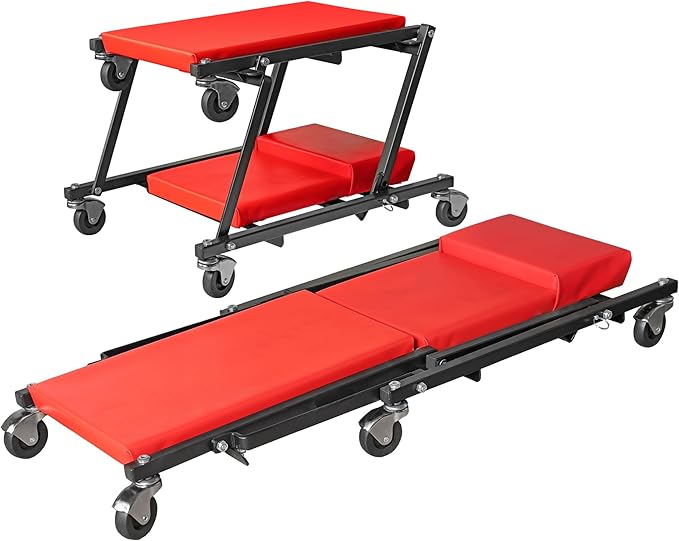 Big RED Z-Creeper Seat,36" Foldable Creeper,2-in-1 Garage Shop Creeper for Auto Repair,36" RED,300 Lbs Capacity,with 6 Pcs Wheels,ATR6505R,Torin