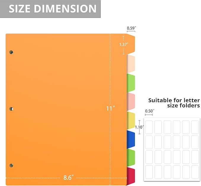 Binder Dividers with Tabs, Sturdy Plastic 3 Ring Binder with 8-Tabs, Colorful Page Protectors for School, 3 Set (24 Pcs)