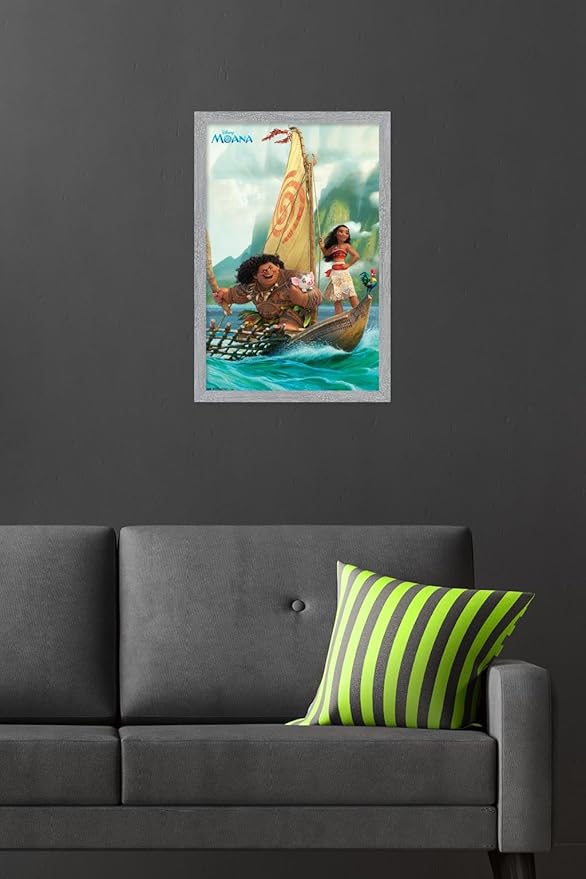 Disney Moana - Group Wall Poster, 22.4L" x 14.7W", Gray Framed Version