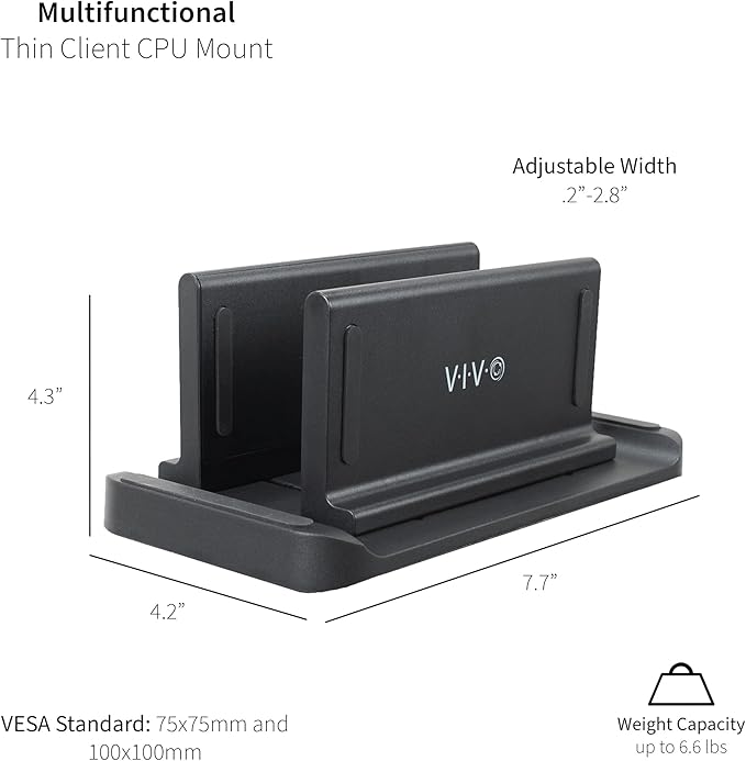 VIVO Multifunctional Adjustable Thin Client Mini PC Mount Bracket, CPU VESA Monitor Arm Computer Holder, Freestanding Desk Stand, Vertical Laptop Stand, Black, MOUNT-PC05M