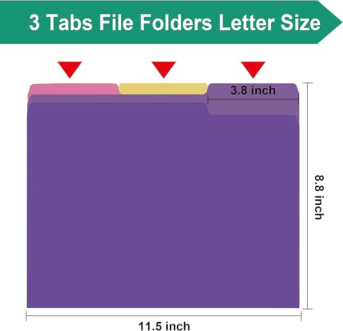 100 Pack Purple File Folders 8.5x11 Inch,Colored File Folder 1/3 Cut Tab File Folders Letter Size,Office Folders for Document