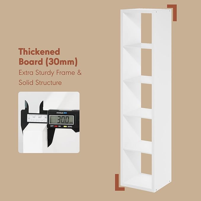 Furinno Cubicle Record Player Stand with Vinyl Storage, 5-Cube 1.2 Extra Thick Vinyl Record Storage, Open Back Media Shelf for CD DVD Blueray Game Disc, for Living Room, Home Office, White
