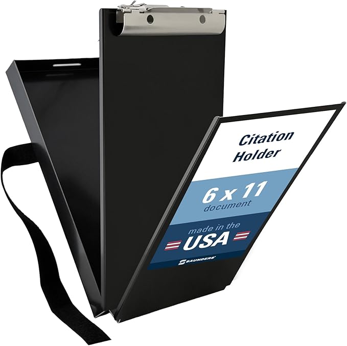 Saunders Dual Layer Police Storage Clipboard, Black Metal Clipboard with Storage, Ticket Size Paper Organizer with Steel Clip and Locking Latch, Police Equipment Form Holder for EMS - Made in USA