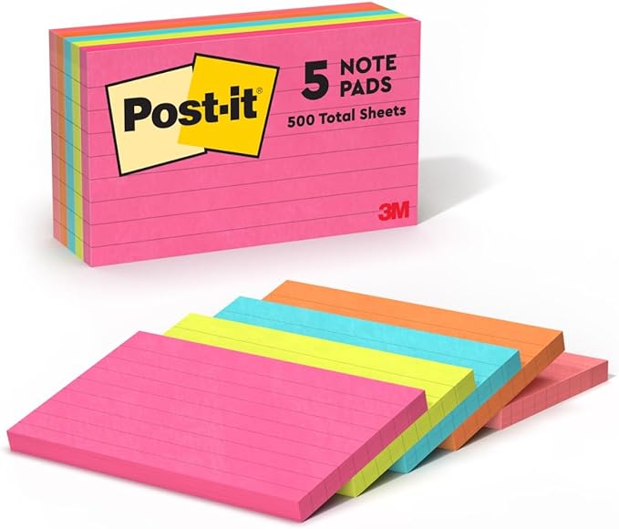 Post-it Notes, 3 in x 5 in,5 Sticky Notes Pads, 100 Sheets per Pad, Poptimistic Collection, School Supplies and Oﬃce Products, The Original Post-it Note