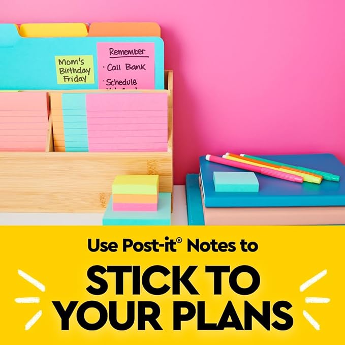Post-it Mini Notes, 1 3/8 in. x 1 7/8 in., 24 Sticky Notes Pads, 100 Sheets per Pad, Poptimistic Collection, New Year Organization or Second Semester School Supplies